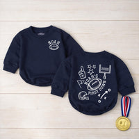 Noah's First Down Football Baby Romper with Custom Name, Sports-Themed Birthday Outfit for Toddlers, Personalized Milestone Gift