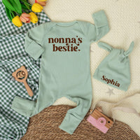 Nonna's Bestie Baby Bodysuit Retro 70s Style Custom Infant Outfit Funny Newborn Clothes Cute Gift for Grandma Baby Shower Announcement