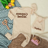 Nonna's Bestie Baby Bodysuit Retro 70s Style Custom Infant Outfit Funny Newborn Clothes Cute Gift for Grandma Baby Shower Announcement