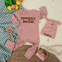 Nonna's Bestie Baby Bodysuit Retro 70s Style Custom Infant Outfit Funny Newborn Clothes Cute Gift for Grandma Baby Shower Announcement