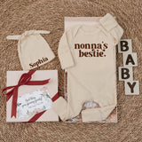 Nonna's Bestie Baby Bodysuit Retro 70s Style Custom Infant Outfit Funny Newborn Clothes Cute Gift for Grandma Baby Shower Announcement