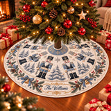Nutcracker Christmas Tree Skirt with Snowy Forest Design, Personalized Family Name Holiday Decor, Elegant Indoor Tree Decoration