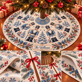 Nutcracker Christmas Tree Skirt with Snowy Forest Design, Personalized Family Name Holiday Decor, Elegant Indoor Tree Decoration