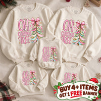 Oh Christmas Tree Sweatshirt Family Matching Outfits, Buy 4 Item Get 1 Free Banner 40x30 inch