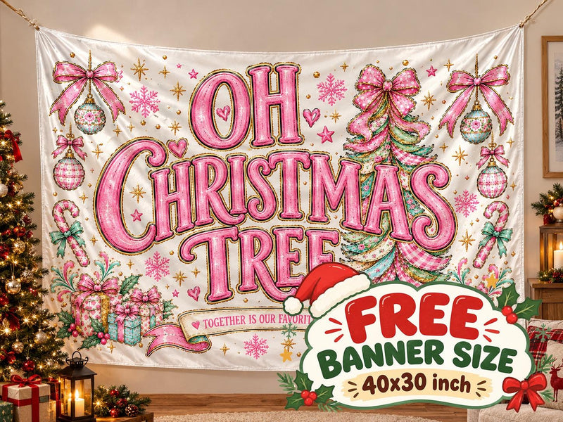 Oh Christmas Tree Sweatshirt Family Matching Outfits, Buy 4 Item Get 1 Free Banner 40x30 inch