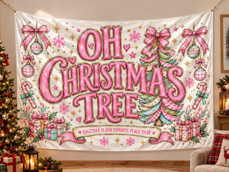 Oh Christmas Tree Sweatshirt Family Matching Outfits, Buy 4 Item Get 1 Free Banner 40x30 inch
