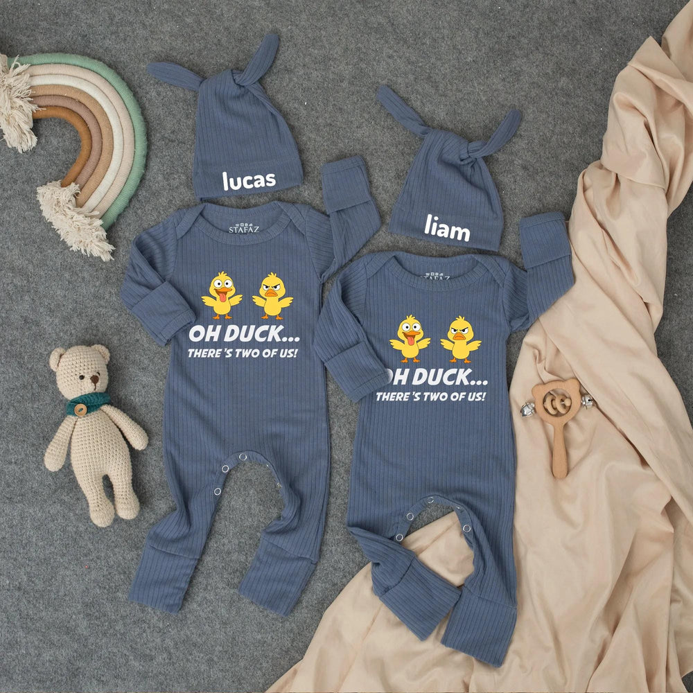 Oh Duck There’s Two of Us Baby Bodysuit Funny Twin Outfit Cute Duckling Design Soft Cotton Shower Gift for Twins or Coming Home Outfit