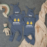 Oh Duck There’s Two of Us Baby Bodysuit Funny Twin Outfit Cute Duckling Design Soft Cotton Shower Gift for Twins or Coming Home Outfit