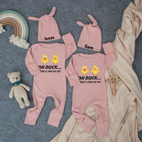 Oh Duck There’s Two of Us Baby Bodysuit Funny Twin Outfit Cute Duckling Design Soft Cotton Shower Gift for Twins or Coming Home Outfit