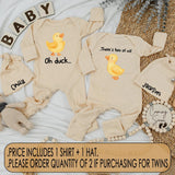 Oh Duck There's Two of Us Twins Set Baby Bodysuits Cute Yellow Duckling Design Funny Newborn Matching Outfits Custom Name Gift