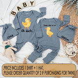 Oh Duck There's Two of Us Twins Set Baby Bodysuits Cute Yellow Duckling Design Funny Newborn Matching Outfits Custom Name Gift