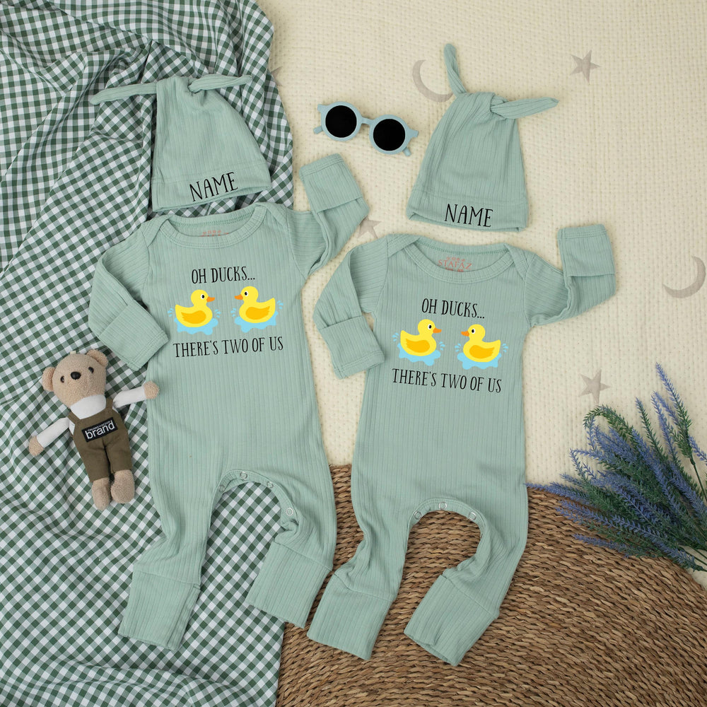 Oh Ducks There’s Two of Us Baby Bodysuit Twins Set for Newborns Cute Matching Outfits Funny Shower Gift Cotton Soft Personalized Design