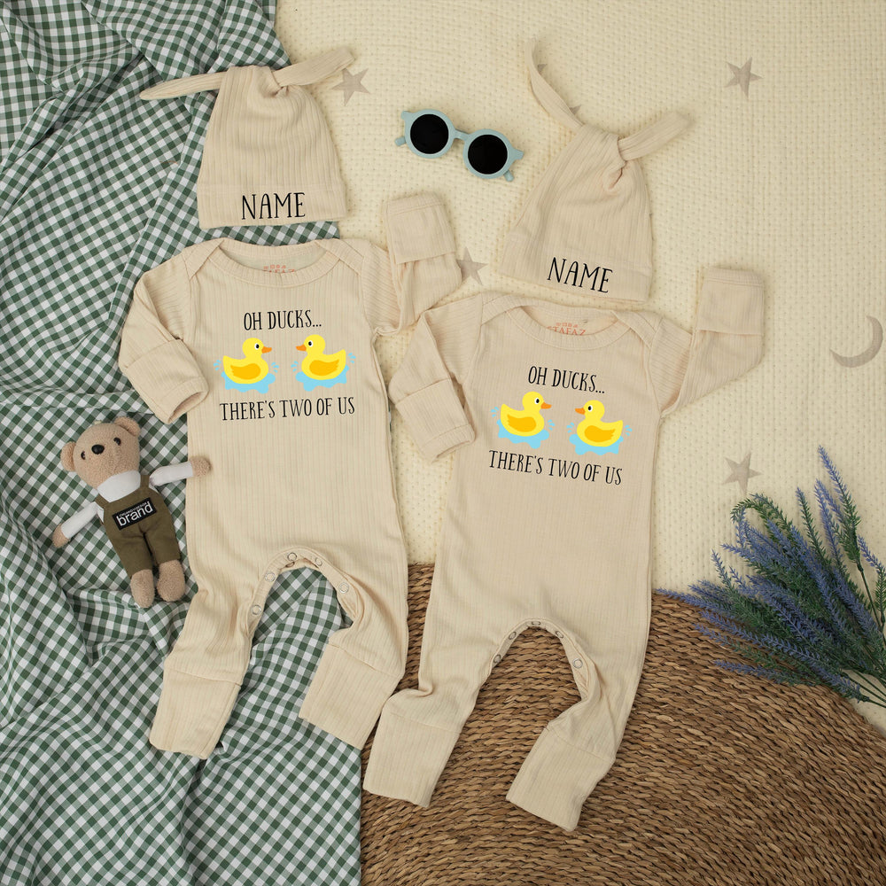 Oh Ducks There’s Two of Us Baby Bodysuit Twins Set for Newborns Cute Matching Outfits Funny Shower Gift Cotton Soft Personalized Design