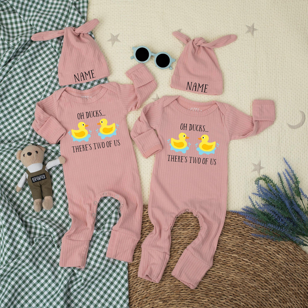 Oh Ducks There’s Two of Us Baby Bodysuit Twins Set for Newborns Cute Matching Outfits Funny Shower Gift Cotton Soft Personalized Design