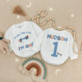 Oh How Time Flies I'm One Baby Romper with Airplane Graphic, Custom Name 1st Birthday Outfit for Toddler Party or Cake Smash Photos