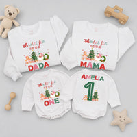 Oh What Fun It Is to Be One Baby Romper and Matching Family Christmas Sweatshirts with Custom Names, Holiday Outfits for Photos