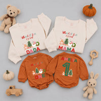 Oh What Fun It Is to Be One Baby Romper and Matching Family Christmas Sweatshirts with Custom Names, Holiday Outfits for Photos