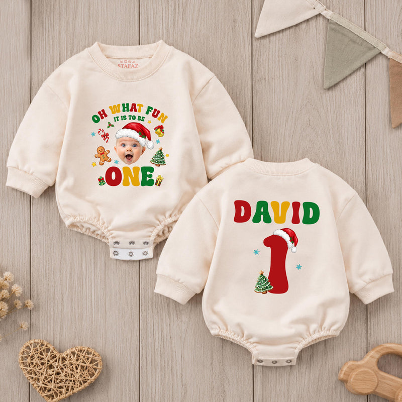 Oh What Fun It Is to Be One Christmas Shirts with Santa Hat Artwork, Matching Family 1st Birthday Outfit, Custom Name Sweatshirts