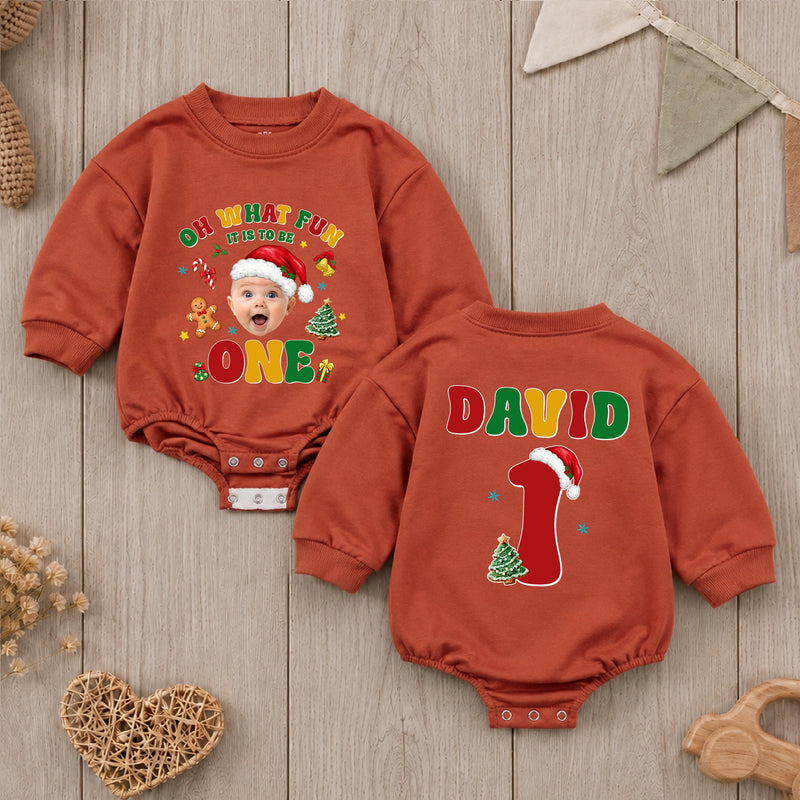 Oh What Fun It Is to Be One Christmas Shirts with Santa Hat Artwork, Matching Family 1st Birthday Outfit, Custom Name Sweatshirts