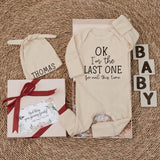 OK I’m the Last One Baby Bodysuit with Matching Hat, Funny Newborn Outfit, Custom Sibling Clothes, Coming Home Gift, Baby Shower Idea