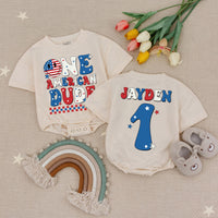 One American Dude Baby Romper, Custom 1st Birthday Outfit, Soft Cotton Fourth of July Party Clothes, Infant Boy Holiday Celebration Gift