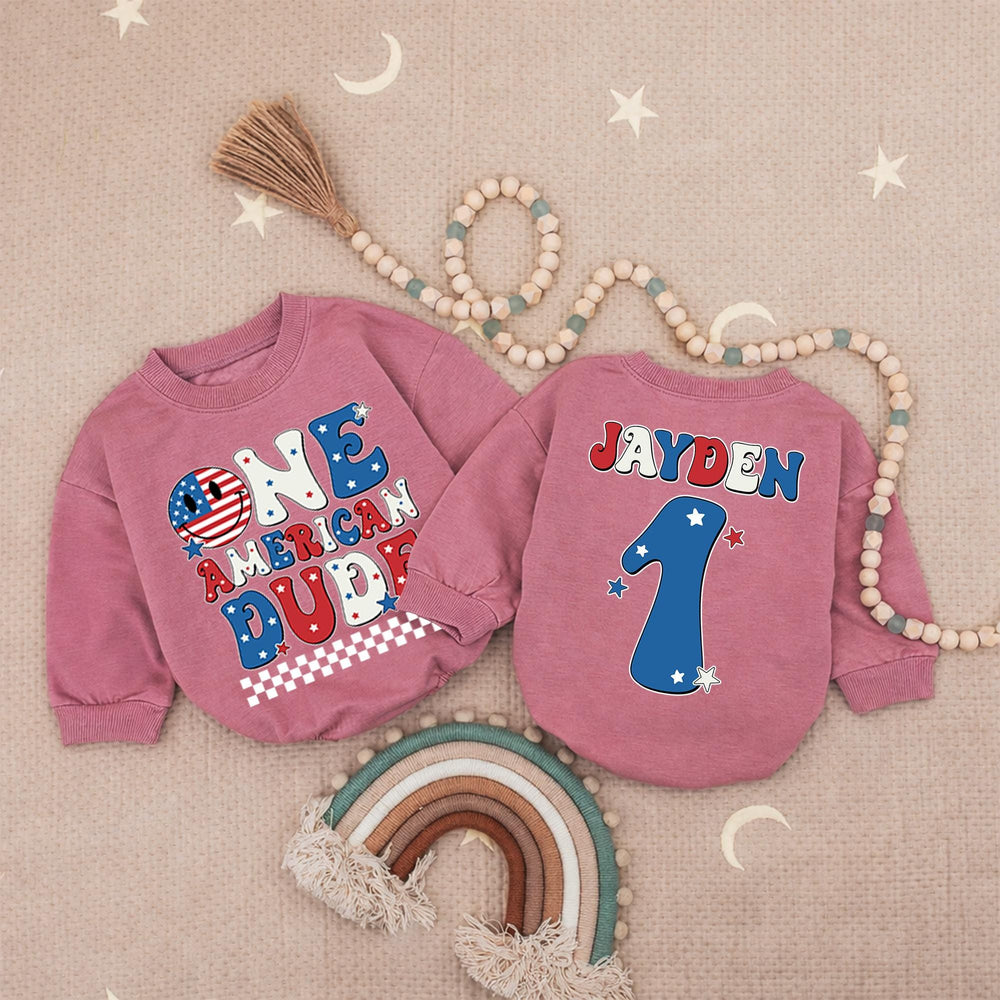 One American Dude Baby Romper, Custom 1st Birthday Outfit, Soft Cotton Fourth of July Party Clothes, Infant Boy Holiday Celebration Gift