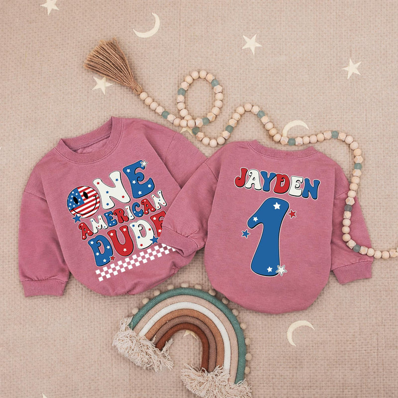 One American Dude Baby Romper, Custom 1st Birthday Outfit, Soft Cotton Fourth of July Party Clothes, Infant Boy Holiday Celebration Gift
