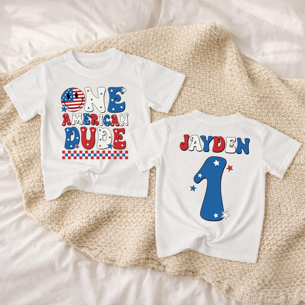 One American Dude Baby Romper, Custom 1st Birthday Outfit, Soft Cotton Fourth of July Party Clothes, Infant Boy Holiday Celebration Gift