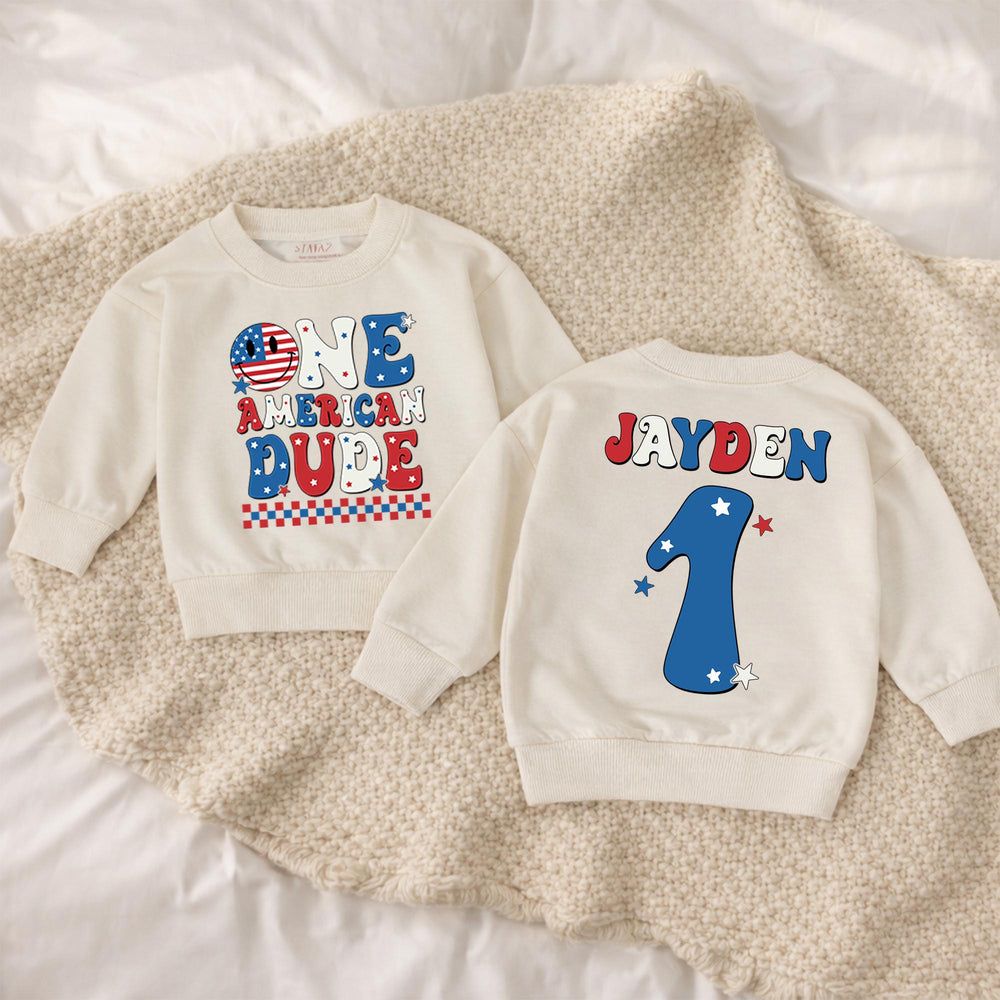One American Dude Baby Romper, Custom 1st Birthday Outfit, Soft Cotton Fourth of July Party Clothes, Infant Boy Holiday Celebration Gift