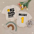 One Cool Dude Baby Romper with Smiley Face and Checkered Design, 1st Birthday Outfit with Custom Name, Toddler Boy Gift Idea