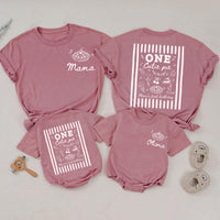 One Cutie Pie Matching Family Shirts and Baby Romper Set, Mama and Baby First Birthday Outfit with Custom Name
