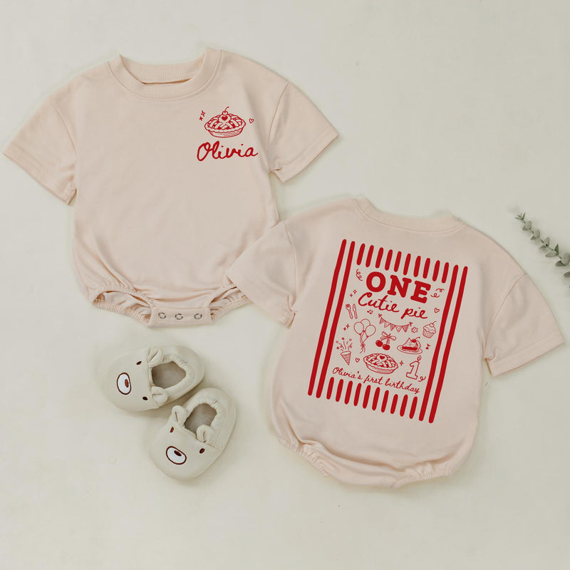 One Cutie Pie Matching Family Shirts and Baby Romper Set, Mama and Baby First Birthday Outfit with Custom Name