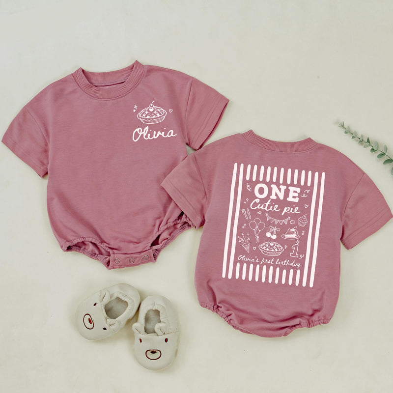 One Cutie Pie Matching Family Shirts and Baby Romper Set, Mama and Baby First Birthday Outfit with Custom Name