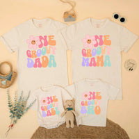 One Groovy Babe Matching Family Shirts Retro 70s Flower Design First Birthday Outfit Smash Cake Party Toddler Baby Girl Custom Cotton Gift