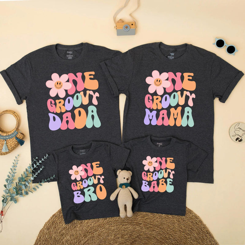 One Groovy Babe Matching Family Shirts Retro 70s Flower Design First Birthday Outfit Smash Cake Party Toddler Baby Girl Custom Cotton Gift