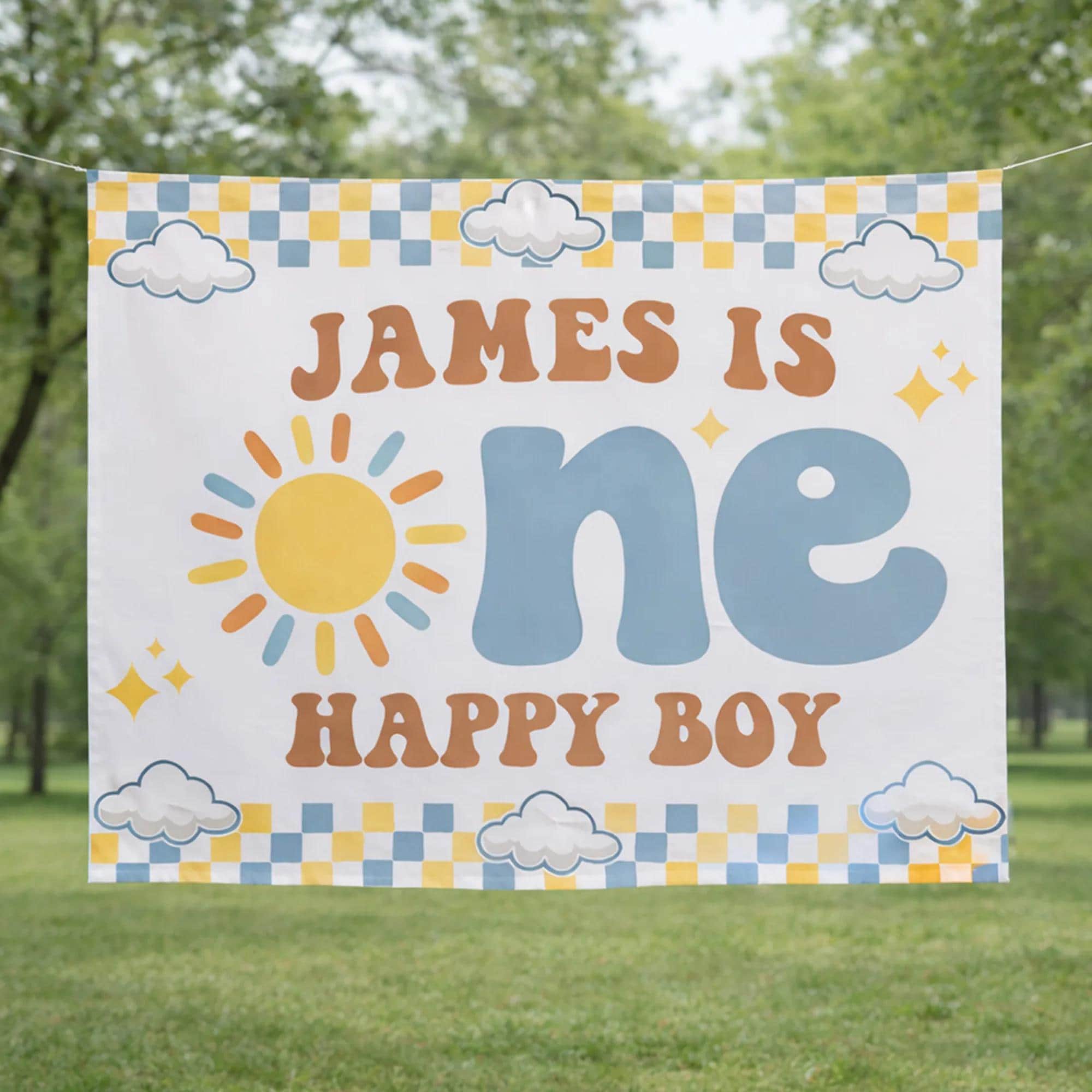 One Happy Boy Birthday Outfit Retro Sun Design with Silk Banner Custom 1st Birthday Party Clothes Personalized Toddler Celebration Gift