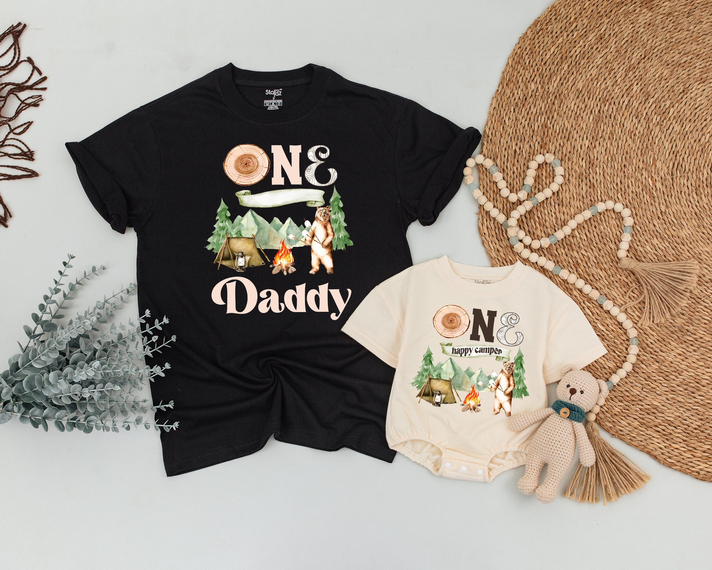 One Happy Camper Birthday Shirt Family Matching Camping Outfit Soft Cotton Adventure Tee for Baby Toddler Boy Girl Party Vacation