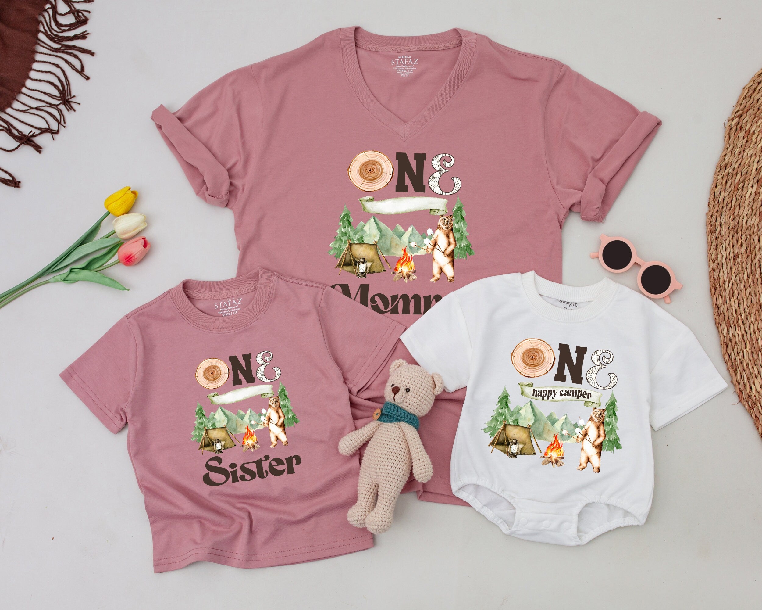 One Happy Camper Birthday Shirt Family Matching Camping Outfit Soft Cotton Adventure Tee for Baby Toddler Boy Girl Party Vacation