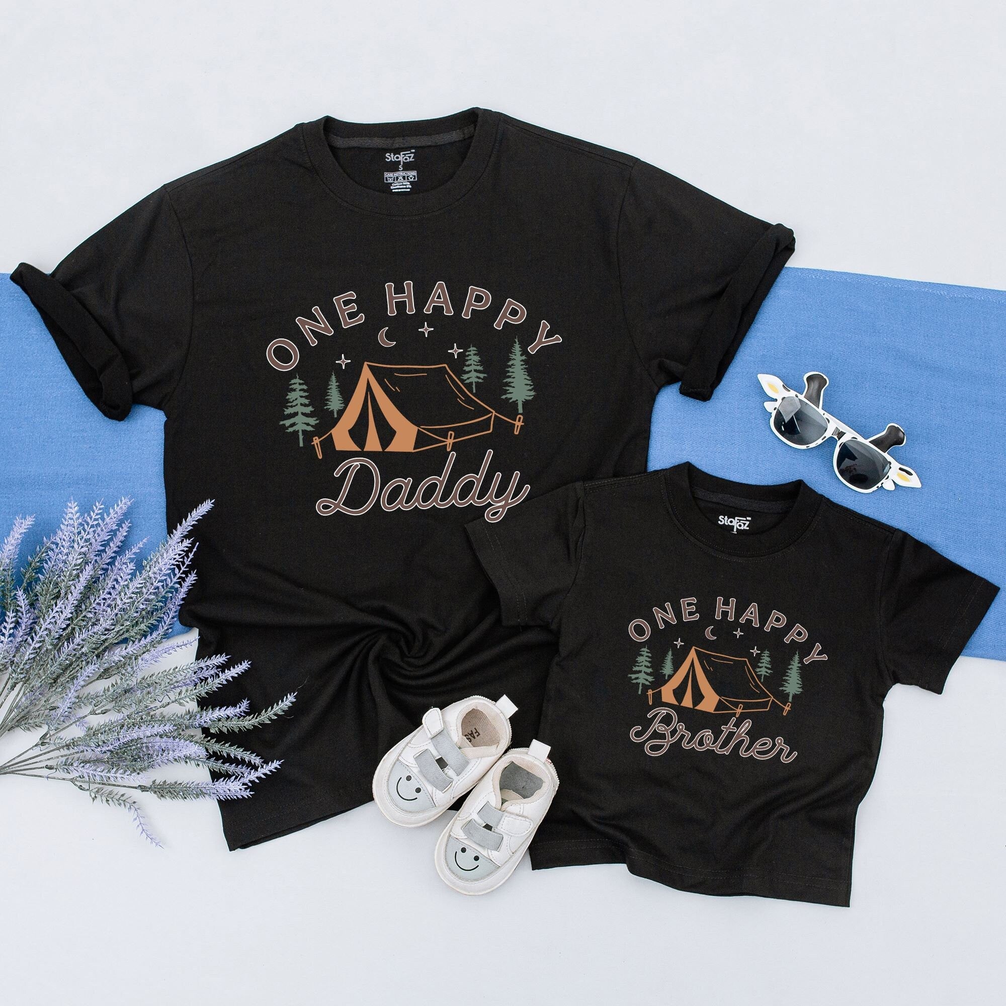 One Happy Camper Birthday Shirt Matching Family Camping Outfit Custom Names Toddler Baby Boy Girl Adventure Tee Soft Cotton