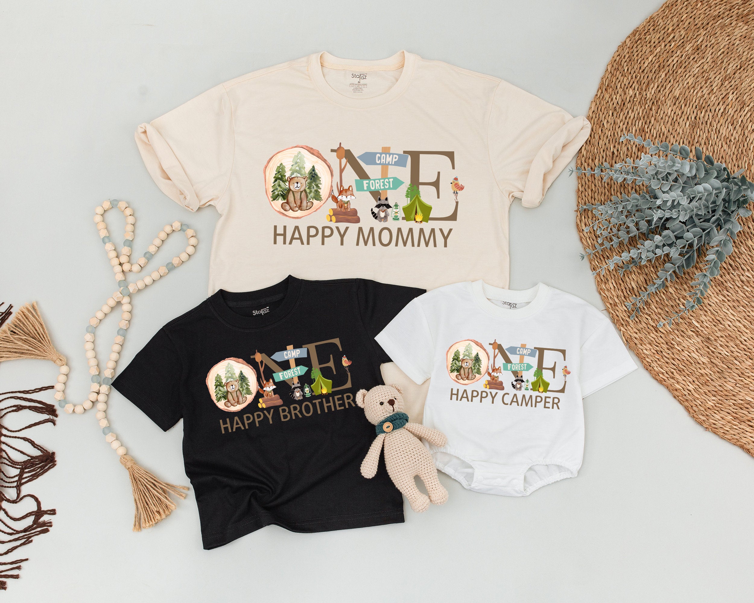 One Happy Camper Birthday Shirt Matching Family Outfit Adventure Tee Camping 1st Birthday Toddler Boy Girl Soft Cotton Custom Gift