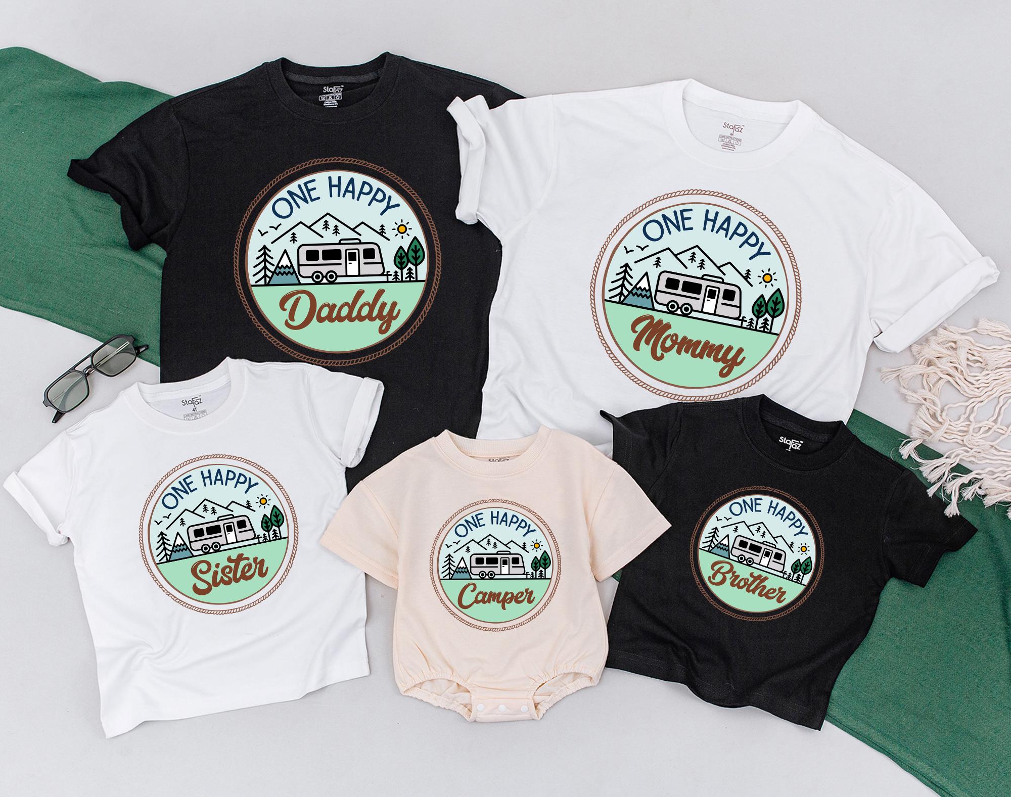One Happy Camper Family Shirt Personalized Birthday Outfit Earthy Camping Theme Soft Cotton Design for Baby Toddler First Birthday