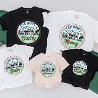 One Happy Camper Family Shirt Personalized Birthday Outfit Earthy Camping Theme Soft Cotton Design for Baby Toddler First Birthday