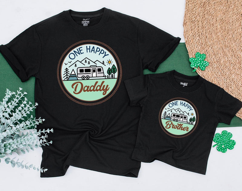 One Happy Camper Family Shirt Personalized Birthday Outfit Earthy Camping Theme Soft Cotton Design for Baby Toddler First Birthday
