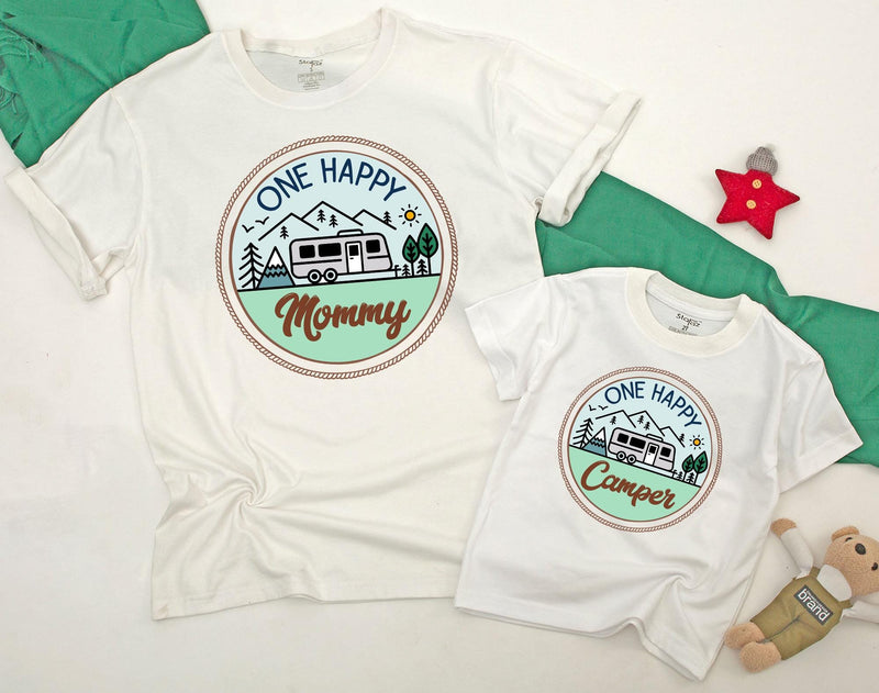 One Happy Camper Family Shirt Personalized Birthday Outfit Earthy Camping Theme Soft Cotton Design for Baby Toddler First Birthday