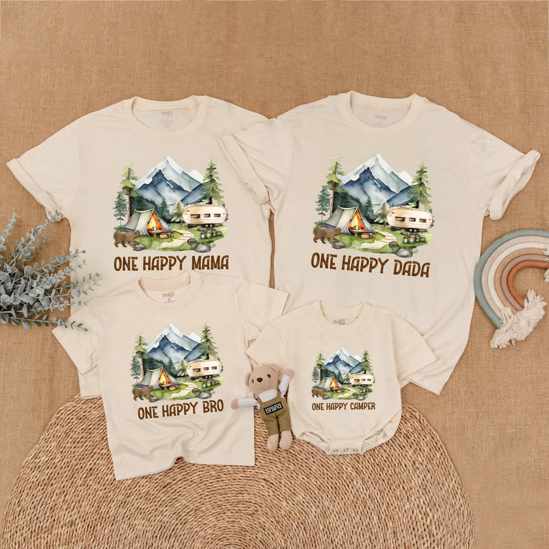 One Happy Camper Matching Family Shirts for 1st Birthday Outdoor Adventure Theme Custom Camping Outfit Baby Toddler Mom Dad Brother Gift