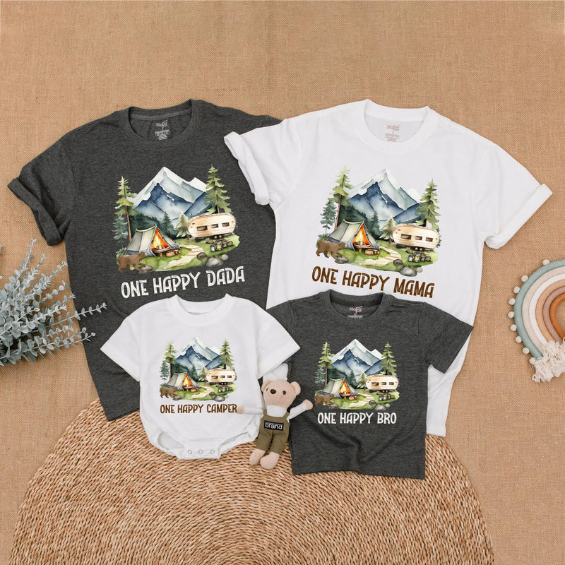 One Happy Camper Matching Family Shirts for 1st Birthday Outdoor Adventure Theme Custom Camping Outfit Baby Toddler Mom Dad Brother Gift