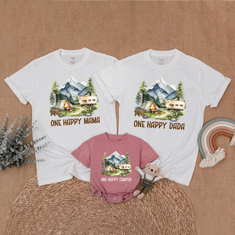 One Happy Camper Matching Family Shirts for 1st Birthday Outdoor Adventure Theme Custom Camping Outfit Baby Toddler Mom Dad Brother Gift