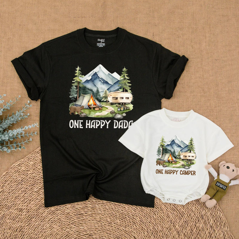 One Happy Camper Matching Family Shirts for 1st Birthday Outdoor Adventure Theme Custom Camping Outfit Baby Toddler Mom Dad Brother Gift