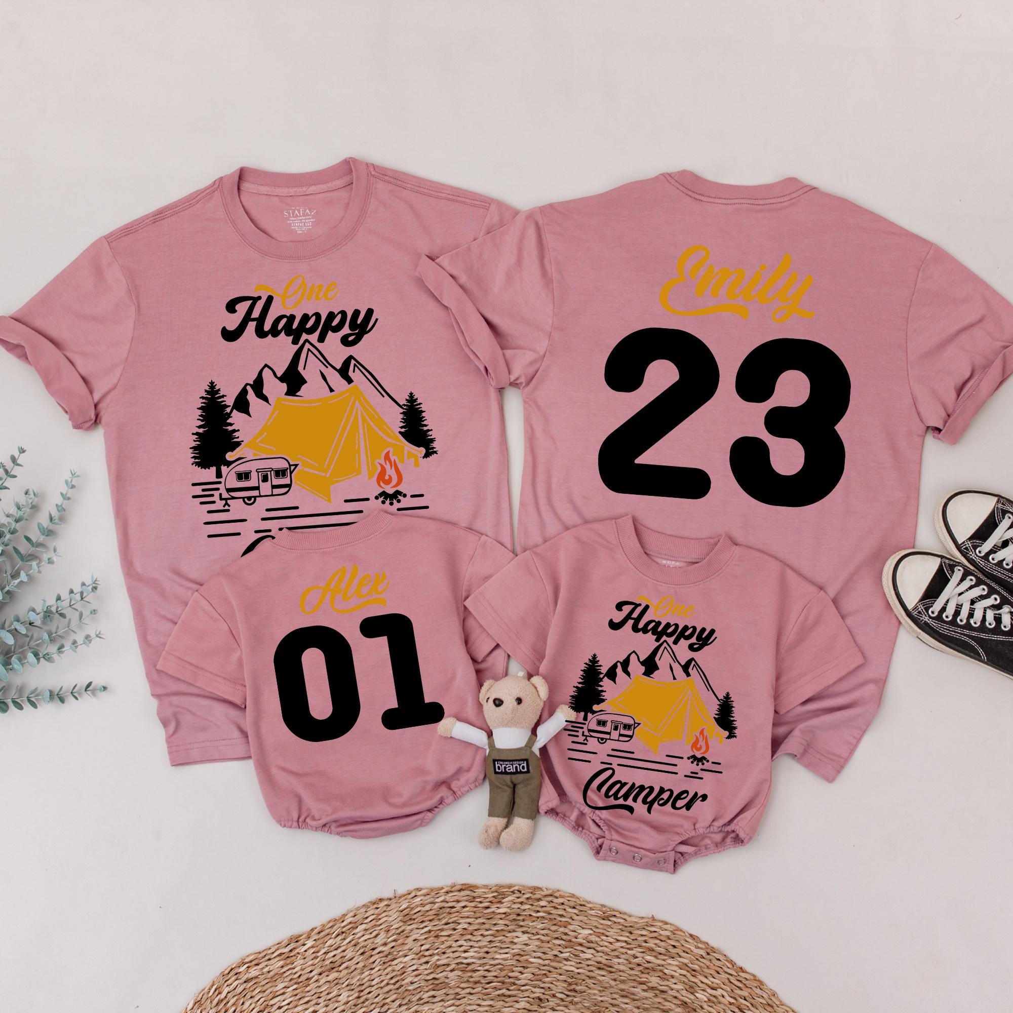 One Happy Camper Personalized Birthday Shirt Matching Family Camping Outfit Soft Cotton Toddler Infant Baby Custom Name First Birthday Gift
