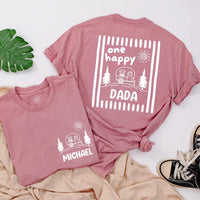 One Happy Camper Personalized Name Family Shirts and Baby Romper Minimalist Sage Green Camping Birthday Cotton Tees for Kids and Adults